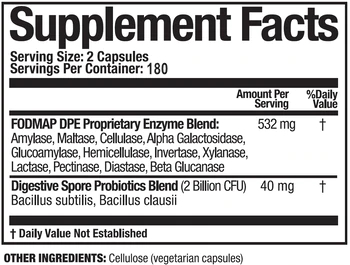 FODMAP DPE - Verdauungsenzyme  mit Probiotika - 180 Kapseln