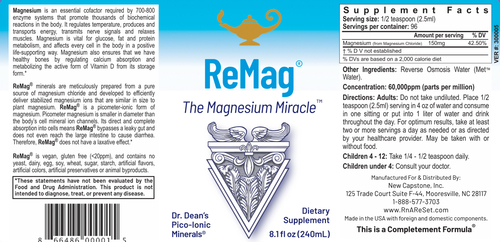 ReMag - The Magnesium Miracle | Dr. Dean´s piko-ionisches flüssiges Magnesium - 240ml