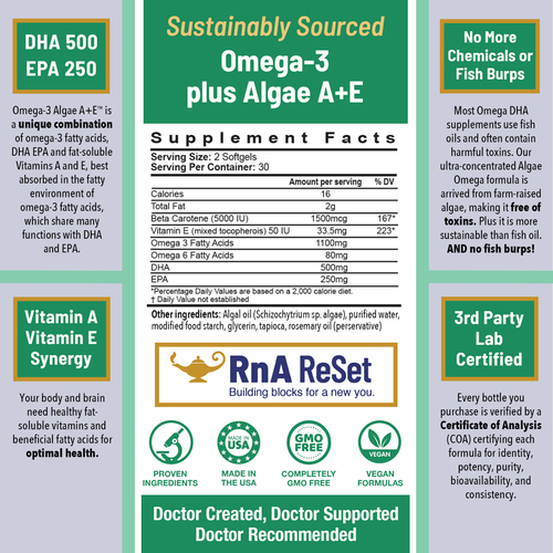 Omega-3 Algae A+E - Vegane Omega-3-Fettsäuren aus Algen mit Vitamin A+E